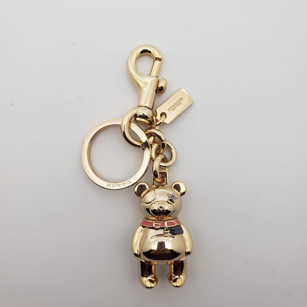 New Coach Gold 3D Bear Purse Charm Key Ring
